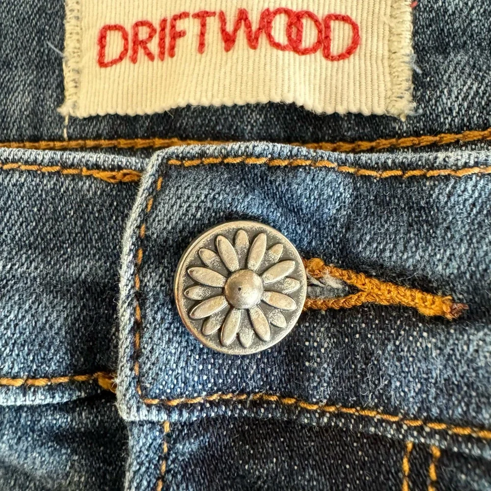 DRIFTWOOD Blue Cropped Jeans with Aztec Embroidered Cuffs